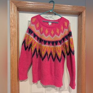 a new day Pink Multicolor Geometric Sweater